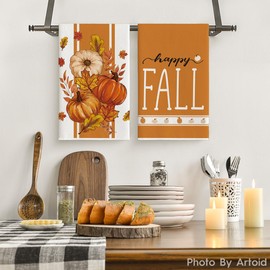 Artoid Mode - Juego de 2 toallas de cocina con diseño de rayas, diseño de calabaza, diseño de hojas de arce, de 48 x 26 pulgadas
