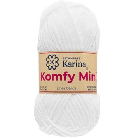 KOMFY MINI TIPO CHENILLE DELGADO CON 5PZAS DE 50GRS C/U MISMO COLOR, ESTAMBRES KARINA. (01 Blanco)