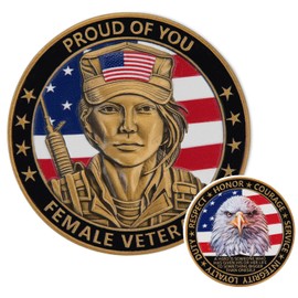 Female Veteran Commemorative Coin - Proud of You Military Challenge Coin for Honoring Women Veterans with Eagle & Soldier Design (Single Coin)