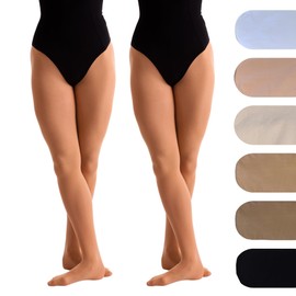 2 Pairs Dance Ballet Footed Tights (Age 7-9) (Tan)