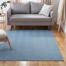 TOWN & COUNTRY BASICS Pax Herringbone Textured Solid Everwash® Washable Area Rug, Low Pile, Non-Slip Backing, Easy Clean Pet & Family Friendly Rug, Blue, 5'11"x9'