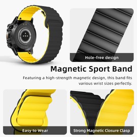 WalkerFit Magnetic Smart Watch Band, Silicone Bicolor 20mm Replacement Straps, Black&Yellow