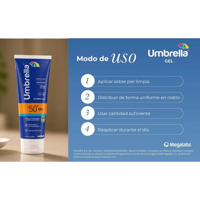 Protector Solar en Gel Umbrella FPS 50 para Piel Grasa