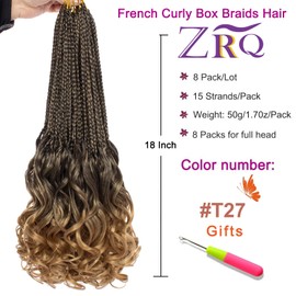 ZRQ 8 Packs 18 Inch French Curl Crochet Braids Ombre Blonde Goddess Box Braids Crochet Hair Pre Looped French Curly Braiding Hair With Curl Ends Crochet Hair for Black Women T27#