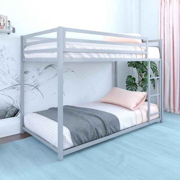 DHP Miles Metal Bunk Bed, Silver, Twin over Twin
