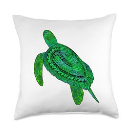 MacDonald Creative Studios Turtles Hawaiian Tribal Green Sea Turtle Throw Pillow, 18x18, Multicolor