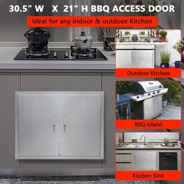 Outdoor Kitchen Doors 30.5" W x 21" H, GAOMON BBQ Access Double Door Brushed Stainless Steel Door for BBQ Island Grilling Station