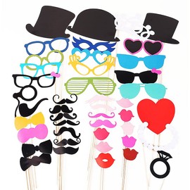 YiYaO Props Funny Photo Props 44-Piece Wedding Welcome Mask Moustache Photo Props Christmas Party Location Layout Red