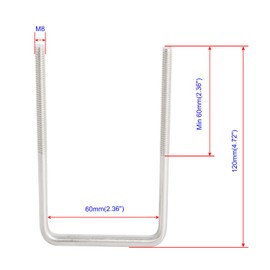Square U-Bolt 2.36" (60 Nm) Inside Width 304 Stainless Steel Silver M8 with Plate Nuts 4 Pcs