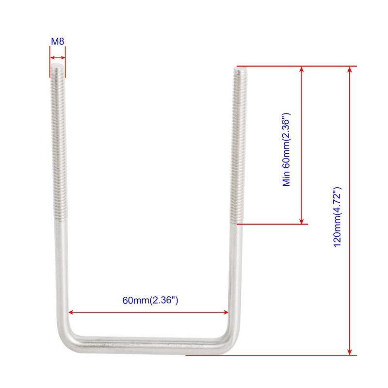 Square U-Bolt 2.36" (60 Nm) Inside Width 304 Stainless Steel