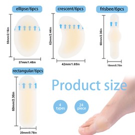 24 Stück Blasenpflaster, Hydrokolloid Pflaster, Unsichtbare und Wasserdicht Hydrokolloid Patch, fersenschutz, Linderung von Reibungsschmerzen Zehen, Vorfuß, Ferse (4 Größen)