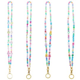 SUNNYCLUE 4pcs Colorful Lanyard Beaded Beaded Teacher Lanyard Breakaway Acrylic Plastic Mixed Color Bead Id Badge Strap Lanyard Necklaces Bulk For Adults Office Women School Teacher Nurses Id Cards