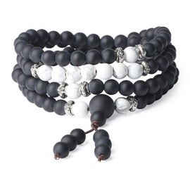 COAI 108 Mala made of Onyx and Howlite, Nylon Onyx howlite Nylon, Onyx