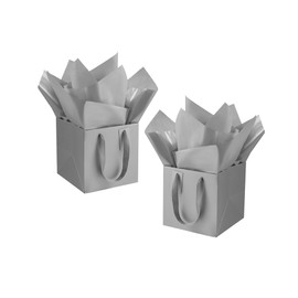 IN-JOOYAA 10 Pcs Silver Square Gift Bags with Tissue Paper Small Size Solid Party Favor Bags with Handles for Gift Giving (8x8x8 In, Silver)