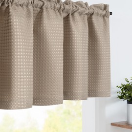jinchan Valance Curtains for Kitchen Waffle-Weave Valance for Living Room Bathroom Waffle Woven Textured Country Valance Light Filtering Window Curtains Rod Pocket One Panel 18 Inch Taupe