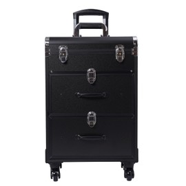 WANLECY Rolling Makeup Train Case, Professional Cosmetics Trolley with Drawers Travel Nail Case with Makeup Pouch for Artists Nail Technician Salon (Black)