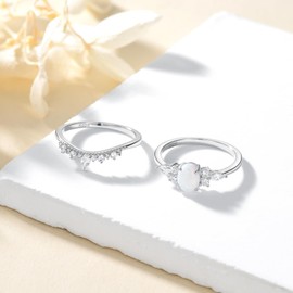 MOTIEL Opal Engagement Ring for Women 925 Sterling Silver 1 Carat Oval Opal Ring Set with Cubic Zirconia Opal Bridal Set Promise Ring for Her-8