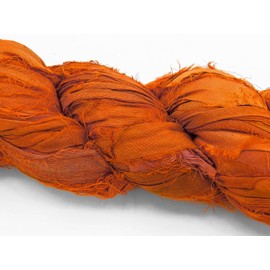 100g Recycled Sari Silk Ribbon Yarn, Jewelry Making Trim - Orange