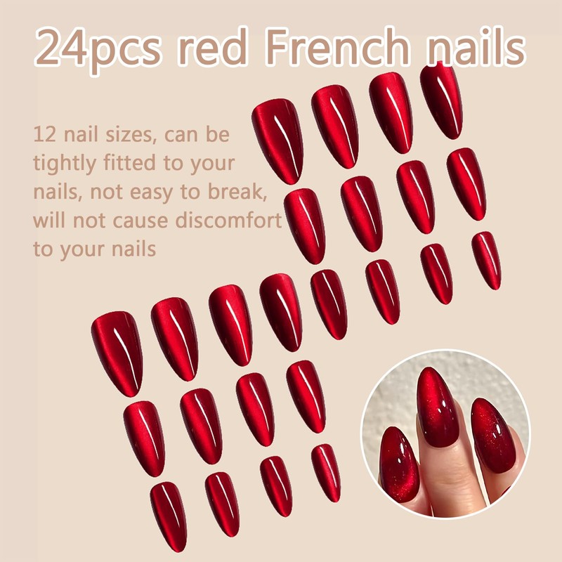 24-Piece Crystal Cat Eye Blood Red Set with Nude Pink