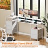 Korfile White Computer Desk with Power Outlets & LED Lights,
