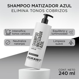 ISRANT | Shampoo Matizador Azul para Cabello Cobrizo | Intensifica Color Cenizo - Elimina Tonos Naranjas | Completa Neceser de Viaje - Baño Accesorios | Cuidado del Cabello Teñido 240ml