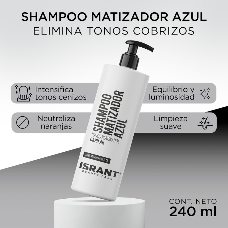 ISRANT | Shampoo Matizador Azul para Cabello Cobrizo | Intensifica
