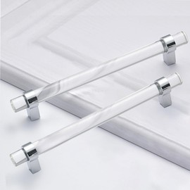 BonKuDoo Crystal Glass Drawer Pulls, 6-3/10 Inch Chrome Cabinet Pulls Clear Cabinet Handles(160mm, 5 Pack)