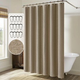 MIULEE Linen Shower Curtain with 12 Metal Hooks Modern Heavy Duty Washable Fabric Shower Curtain Set Waterproof Neutral Thick Cloth Shower Curtains for Bathroom Hotel Bathtub, W72*L78, Khaki