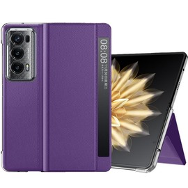 Lemxiee Magnetic PU Leather Cover for HONOR Magic V2 Case,Folding Stand Cover with Automatic Wake/Sleep,PC Case for HONOR Magic V2 -Purple