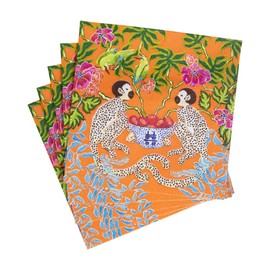 Caspari Monkeys Paper Luncheon Napkins in Orange - Four Packs of 20