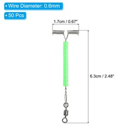 PATIKIL 2.5" Fishing Lure Line Wire Leader Trace, 50 Pcs Luminous Tube Fishing Rigs 3-Way Arm Fishing Line Connector for Fishing Rigs Extension, Green