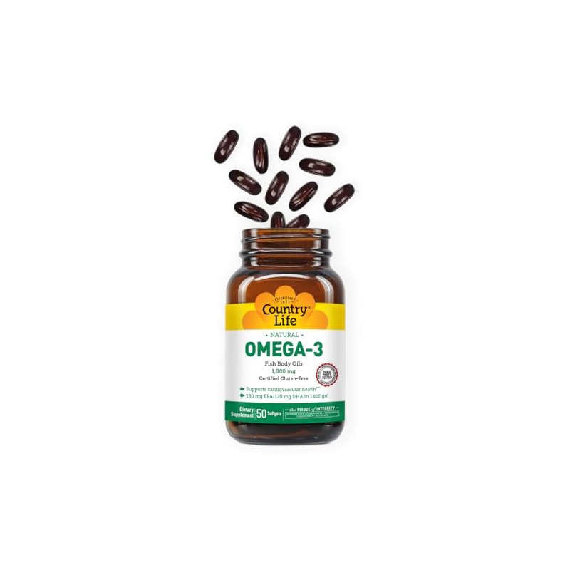 Country Life Omega 3 Fish Body Oils, 50 Sftgls 1000