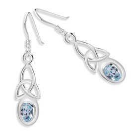 925 Sterling Silver Dangle Hooks Earrings - Silver Drop Earrings with Trinity Knot - Celtic Earrings Collection - Blue Topaz Earrings