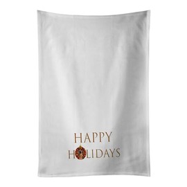 Caroline's Treasures Yorkie Black and Gold #2 Happy Holidays White Kitchen Set of 2Kitchen Cotton Hand-Towels