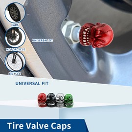 Bashineng Cars Tires Valve Stem Caps Cover Dustproof Cute Skull Head Universal Fit Most of Cars SUV Bike Trucks Motorcycles 4 Pcs/Set (Red)