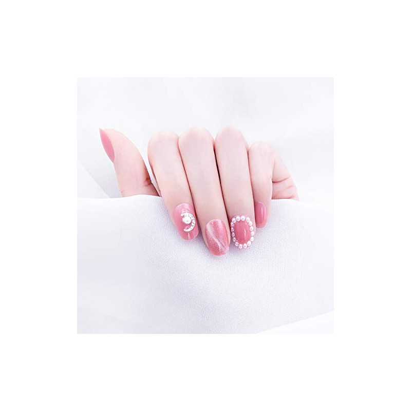 24 Pieces Bride Nail Art False Nails 3D Decoration Pink