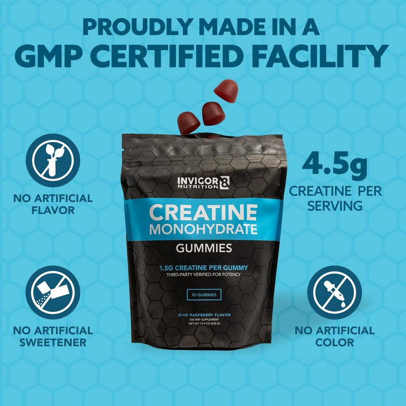 INVIGOR8 Creatine Gummies, Non GMO Creatine Monohydrate for Men and
