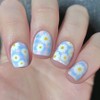 Flower Press on Nails Short Square Fake Nails Blue Pink
