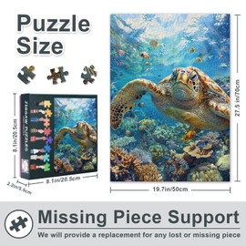 Sea Turtle in the Ocean Jigsaw Puzzle for Adults 1000 Pieces - Vibrant Marine Life Art with Premium Puzzle Board, 1000-Piece Challenging Puzzles for Adults - 27.5x19.7 Inches(Underwater World)