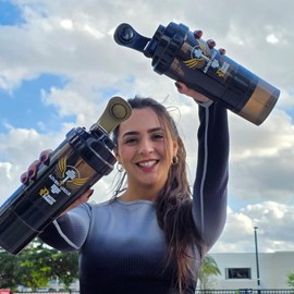 Protein Shaker Cup with Storage for Powder, 16 oz Gym Bottle for Women and Men with Blender for Protein Shakes & Mixes, Water Bottle with Pill Organizer (Golden Spout Cover, 1 Piece)