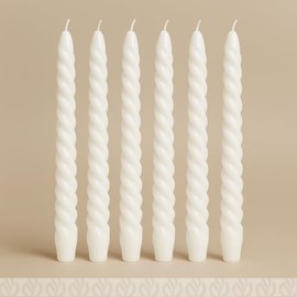 Set De 6 Velas Largas De Espiral de 23 Cm Sin Aroma, Decorativas Elegantes Para Eventos y Decoracion de Hogar Duracion de 12-15 Horas, Velas de Parafina de Alta Calidad (BLANCO)