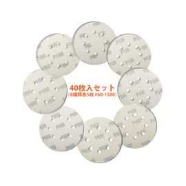 SENTOOL Random Sander Paper, 4.9 inches (125 mm), Sandpaper, Set of 40, 5 Sheets Each from Coarse to Fine, Polisher, File, Sanding Disc, TC-R40 (40 Sheets for Random Sanders)