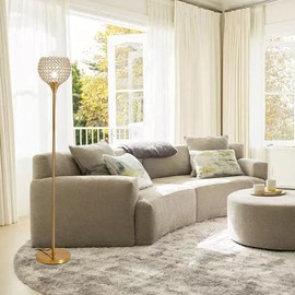 Trssdre Spherical Crystal Floor Lamp, Gold 8.7 in Shade Elegant Standing Light with Crystal lamp Shade, Modern 61 in Tall Pole Lighting for Living Room, Bedroom, Office, E26 Base, LED Bulb Included