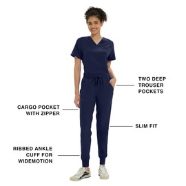 Kitmaz Small Medical Scrub Pants for Women-Mid Rise Jogger Pants with Yoga Waistband, 4-Way Stretch, Anti-Wrinkle & 5 Pockets Navyblue