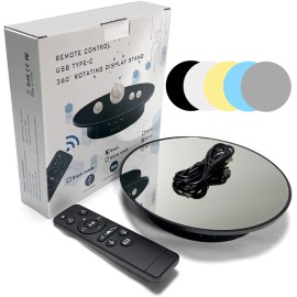 360 Degree Rotating Display Stand,360 Degree Photography Turntable with Remote Control,5 PVC Backgrounds,Battery/USB Power