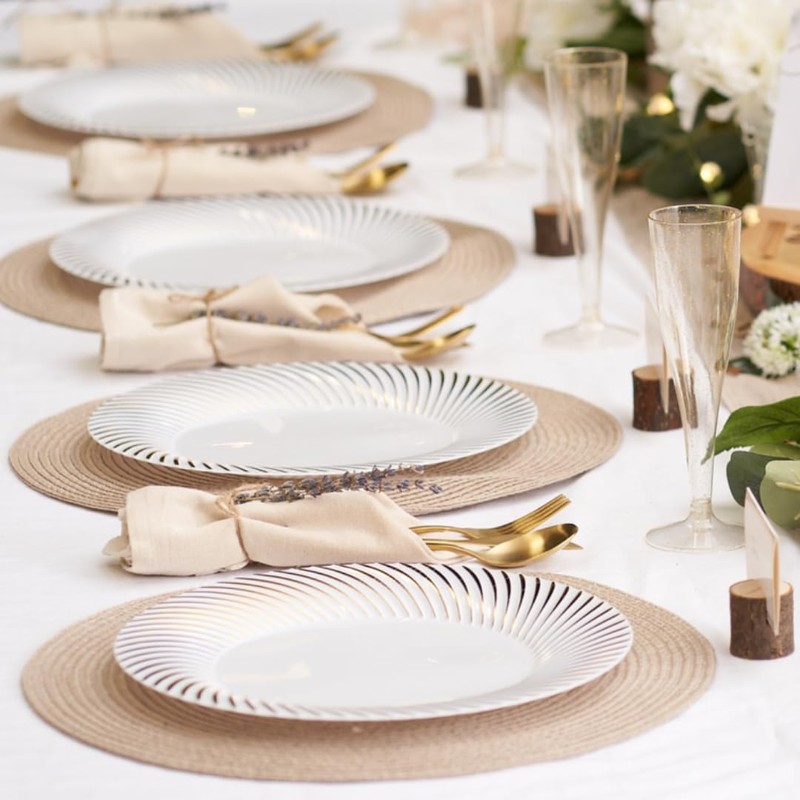 MATANA 20 White Plastic Plates with Gold Rim for Weddings,