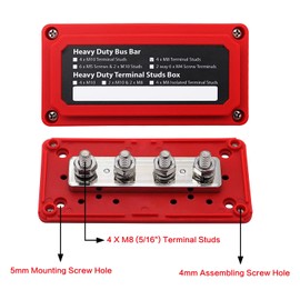 Jamgoer 300A Bus Bar 12V Heavy Duty Module Design Power Distribution Block Waterproof Bus bar Box with 4X M8(5/16") Terminal Studs for Battery Marine Automotive RV Car Truck (Black & Red)