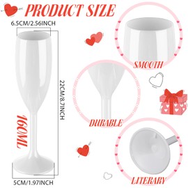 Domensi 40 Pcs Champagne Flutes Bulk Acrylic Goblet 6oz Wine Glasses Toasting Drinking High Stem Champagne Cup Unbreakable Reusable for Wedding Bridal Shower Bachelorette Valentine's Party (White)