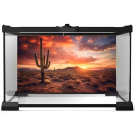 Riivvdise Reptile Habitat Backdrop Sunset Desert Terrarium Background Saguaro Cacti Silhouetted Against Sunset Sky Rugged Terrain Vibrant Desert Colors Jungle Landscape Tank Backdrop Vinyl 36x18in