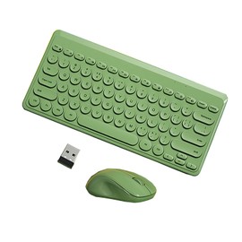 Keyboard and Mouse Combo,2.4G Wireless 79 Cute Round Keys Small Keyboards Silent and 1600 DPI Optical Mice Set (Green)